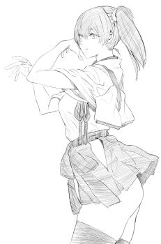 1girl absurdres highres kaga_(kancolle) kantai_collection kimuwaipu monochrome no_panties simple_background tagme white_background