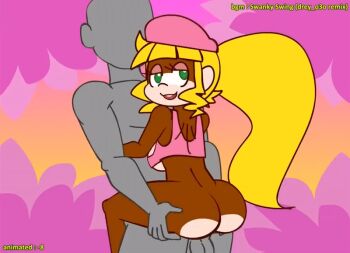 1boy 1girl 2021 20s animated animated_gif anus ass blonde_hair bouncing_ass bouncing_breasts breasts dixie_kong dixie_kong_animation_(minus8) donkey_kong_(series) donkey_kong_country flower furry furry_with_furry furry_with_non-furry green_eyes hat huge_ass interspecies jungle large_breasts leg_lock lifting_person long_hair looking_back midriff minuspal monkey monkey_girl nature nintendo ponytail pussy_grip rareware sex suspended_congress tagme tree_hugger underboob vaginal