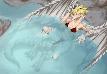 Rule 34 | absurdres, anime coloring, bikini, blonde hair, boku no hero academia, claws, dragon girl, highres, ryuukyuu, scales, solo, swimsuit, tatsuma ryuuko, wings