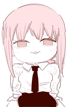 1girl chainsaw_man chibi chibi_only collared_shirt deer60868637 limited_palette long_hair looking_at_viewer makima_(chainsaw_man) necktie pants pink_hair ringed_eyes shirt solo yellow_eyes