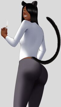1girl animal_ears ass black_hair cat_ears cat_girl dark-skinned_female dark_skin hair_over_one_eye original poketune solo