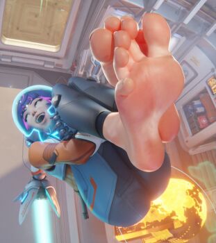1girl 3d absurdres asian ass bad_tag barefoot blender blizzard_(company) bodysuit feet feet_fetish feet_together feet_up floating flying foot_focus gloves helmet highres hologram huge_ass hugging_legs hugging_own_legs juno_(overwatch) knees_to_chest knees_up legs legs_together legs_up lipstick long_toes looking_away looking_back makeup open_mouth overwatch overwatch_2 pink_hair pink_soles purple_hair short_hair skin_tight skinny skinny_female smile soles space_helmet spaceship spacesuit sweaty_feet syclops thick_thighs thighs tight_clothes toes upside-down wide_hips zero_gravity