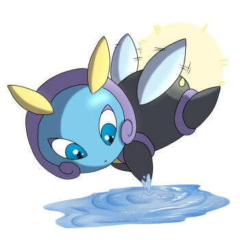 antennae blue_eyes flying full_body gen_3_pokemon illumise insect_wings nintendo no_humans pokemon pokemon_(creature) puddle simple_background solo the-sleepysiren white_background wings