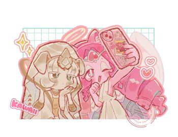 Rule 34 | 2girls, chinese clothes, closed mouth, commentary, cookie run, cookie run: kingdom, diamond (gemstone), dress, eternal sugar cookie, ishrkut, long hair, long sleeves, looking at viewer, multiple girls, mystic flour cookie, pale skin, pink eyes, pink hair, robe, slit pupils, untranslatable commentary, veil, very long hair, white dress, white hair, white robe, white veil, wide sleeves