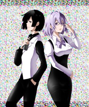 digimon glasses kuga_yuuya mikagura_mirei purple_eyes purple_hair short_hair static