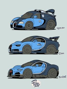 artist_name blue_background bugatti bugatti_chiron bugatti_tourbillon bugatti_veyron car chibi commentary english_commentary evolution from_side highres motor_vehicle no_humans original spoiler_(automobile) sports_car vehicle_focus vehicle_name will_pierce