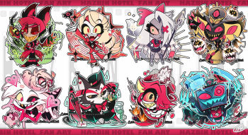 5girls 6+boys :d alastor_(hazbin_hotel) angel_dust animal_ears animal_nose antlers apron arm_up arms_up artist_name banknote belt black_bow black_bowtie black_choker black_footwear black_hair black_headwear black_jacket black_pants black_sclera black_skin blonde_hair blue_jacket bomb boots bottle bow bowtie brown_fur bug card cat_boy cat_ears chain charlie_morningstar cherri_bomb chibi choker circle_facial_mark claws closed_mouth coat collared_shirt colored_sclera colored_skin colored_teeth commentary_request copyright_name cyclops deer_antlers deer_boy deer_ears dress drinking duster earrings egg egg_bois electricity electrokinesis explosive extra_arms eyeball eyepatch eyes_visible_through_hair eyeshadow facial_mark fangs fat_nuggets feather_duster fingerless_gloves freckles frilled_apron frills frown full_body furry furry_male gloves goggles goggles_on_headwear gold_teeth gradient_hair grey_hair grey_skin grin hair_bow hair_over_one_eye half_updo hand_on_own_cheek hand_on_own_face hand_on_own_hip hat hazbin_hotel heart heart-shaped_eyewear hellaverse high_heel_boots high_heels highres holding holding_bomb holding_bottle holding_needle holding_polearm holding_weapon horns husk_(hazbin_hotel) jacket jewelry joker_(playing_card) lamia_boy leaning_forward lit_fuse long_hair long_sleeves looking_at_viewer maid_apron makeup mikanmochi mismatched_sclera money monocle monster_boy monster_girl multi-tied_hair multicolored_hair multiple_boys multiple_girls musical_note musical_staff needle niffty_(hazbin_hotel) object_head one-eyed open_clothes open_jacket open_mouth outline pants pig pink-tinted_eyewear pink_dress pink_eyes pink_gloves pink_hair pink_jacket pink_sclera playing_card poker_chip polearm puddle purple_gloves purple_thighhighs red_bow red_bowtie red_coat red_eyes red_eyeshadow red_hair red_pants red_sclera red_shirt red_wings sharp_teeth shirt short_hair short_sleeves signature silk simple_background sir_pentious sitting skull_earrings smile snake_boy sparkle spear spider_web stab striped_clothes striped_coat striped_jacket symbol-shaped_pupils teeth television thigh_boots thighhighs tinted_eyewear top_hat torn_bow traditional_bowtie treble_clef two-tone_fur two-tone_hair umbrella vaggie valentino_(hazbin_hotel) velvette_(hazbin_hotel) vertical-striped_clothes vertical-striped_jacket very_long_hair vox_(hazbin_hotel) water_drop watermark weapon white_apron white_background white_belt white_footwear white_fur white_gloves white_outline wing_collar wings x-shaped_pupils yellow_eyes yellow_pupils yellow_sclera yellow_teeth