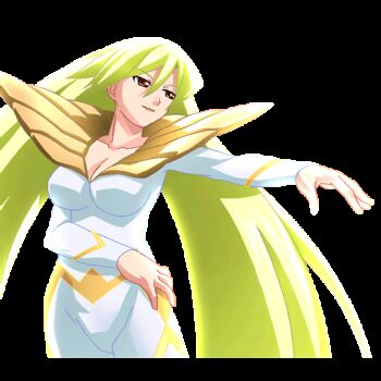 1girl animated animated_gif aq_interactive arcana_heart arcana_heart_3 artist_request atlus blonde_hair bodysuit breasts cleavage game_cg groin large_breasts mildred_avallone official_art official_wallpaper skin_tight