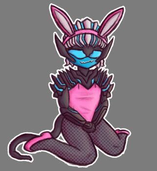 Rule 34 | 1boy, armor under clothes, blue eyes, crossdressing, crossdressing (mtf), demon, demon boy, demon tail, face mask, headband, kamen rider, kamen rider revice, male focus, mask, nkalendarz, pink bunny ears, pink heels, pink outfit, pink shoes, playboy bunny, rabbit ears, shoes, tail, vice (kamen rider revice), white hair
