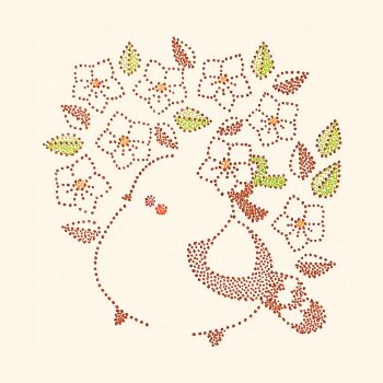 animal_focus bird commentary_request flower from_side full_body highres leaf long-tailed_tit no_humans original solo tit_(bird) traditional_media usagi_shigeko white_flower