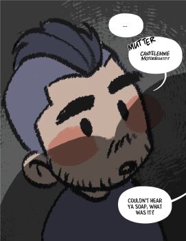 1boy abs absurdres bara beard_stubble blush_stickers call_of_duty call_of_duty:_modern_warfare_2 chibi chibi_only english_text facial_hair highres looking_up male_focus mature_male meme navel rustic_(rusticfurnace) sibi2028_boob_shadow_(meme) soap_(modern_warfare_2) solo stomach stubble thick_eyebrows