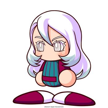 1girl aqua_hair artist_request baseball_uniform belt blue_shirt blue_shoes colored_eyelashes commentary_request copyright_notice hair_between_eyes jikkyou_powerful_pro_yakyuu jikkyou_powerful_pro_yakyuu_(style) kirisaki_reiri long_hair multicolored_hair multicolored_shirt no_mouth official_art power_pro_appli rayman_limbs red_belt red_shirt red_shoes ringed_eyes shirt shoes solo sportswear striped_clothes striped_shirt white_background white_eyes white_hair