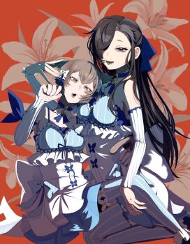 108_omonpakaru 1boy 1girl black_hair brown_hair cat_boy character_request cosplay dress felix_argyle felix_argyle_(cosplay) frilled_dress frills hair_ribbon highres long_hair natsuki_subaru natsumi_schwarz re:zero_kara_hajimeru_isekai_seikatsu ribbon short_hair