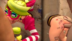 1girl 2boys 3d anal animated anus arms_(game) ass ass_grab ass_shake bdsm blonde_hair blue_eyes body_writing bondage bottomless bound bulgemeister double_penetration fellatio group_sex hair_ornament highres jiggle lipstick makeup mask multiple_boys multiple_views nintendo nude oral penis pussy ribbon_girl_(arms) rough_sex sex sex_from_behind slapping smeared_lipstick spanking spitroast stuck thighs threesome through_wall topless_female uncensored video