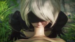 1girl 2b_(nier:automata) 3d :&gt;= animated black_dress black_hairband blindfold breasts breasts_out dress feather-trimmed_sleeves feather_trim fellatio from_above hair_over_eyes hairband juliet_sleeves kneeling long_sleeves medium_breasts nier:automata nier_(series) nipples nose oral penis pov puffy_sleeves resized ribbed_dress short_hair sound third-party_edit uncensored upscaled video volkor white_hair yeero