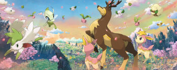 alternate_color bad_id bad_pixiv_id bulbasaur celebi cherry_blossoms cloud cottonee deerling deerling_(spring) ditb flower gen_1_pokemon gen_2_pokemon gen_4_pokemon gen_5_pokemon grass hoppip legendary_pokemon long_image mythical_pokemon nature nintendo no_humans outdoors pokemon pokemon_(creature) sawsbuck sawsbuck_(spring) shaymin shaymin_(sky) shiny_and_normal shiny_pokemon skiploom sky spring_(season) tree whimsicott wide_image