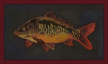 Rule 34 | animal, animal focus, border, carp, commentary, english commentary, fish, from side, full body, jagalart, no humans, original, painterly, red border, simple background