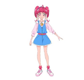 1girl ahoge belt blue_overalls blunt_bangs closed_mouth full_body hoshina_hikaru jewelry long_hair looking_at_viewer necklace official_art overall_shorts overalls pink_belt pink_eyes pink_hair pink_shirt pink_socks precure second-party_source shirt shoes short_jumpsuit smile sneakers socks solo standing star_twinkle_precure tachi-e twintails white_shoes
