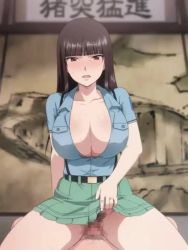 1boy 1girl animated aoshidan_school_uniform bouncing_breasts breasts brown_eyes brown_hair censored cleavage clothes_lift girls_und_panzer hetero large_breasts long_hair mature_female moaning mosaic_censoring mushiro_(nijie728995) nishizumi_shiho pov pubic_hair school_uniform sex skirt skirt_lift sound tagme third-party_edit vaginal video