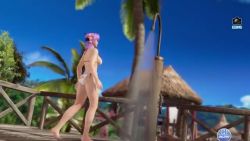 1girl 3d animated ayane_(doa) bathing beach bikini black_eyes dead_or_alive dead_or_alive_xtreme dead_or_alive_xtreme_venus_vacation poolside purple_hair shower sound swimsuit tagme video