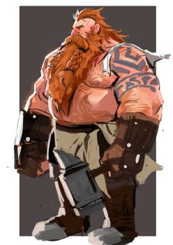 1boy arm_tattoo arms_at_sides bara beard beard_over_mouth belly braid braided_beard dopey_(dopq) dulrig_(lustful_desires) dwarf facial_hair fat fat_man full_beard full_body hairy highres large_hands large_pectorals long_beard lustful_desires male_focus mature_male mohawk muscular muscular_arms muscular_male mustache navel_hair nipples orange_hair pectorals solo standing strongman_waist tattoo thick_arm_hair thick_beard thick_chest_hair thick_eyebrows thick_mustache thick_navel_hair topless_male unfinished very_long_beard