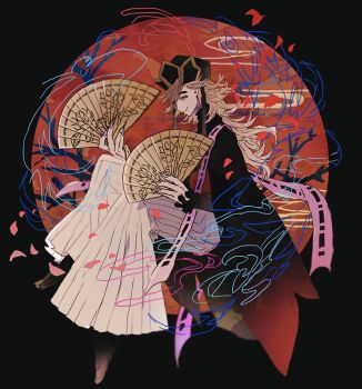 Rule 34 | 1boy, blonde hair, chanmura, commentary, douma (kimetsu no yaiba), hair between eyes, kimetsu no yaiba, long hair, looking at viewer, male focus, patterned hair, red shirt, shirt, smile, solo, tight clothes, tight shirt, zk