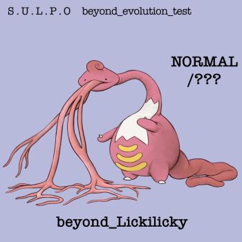 blue_background body_horror bub.bleazk colored_skin commentary english_commentary english_text fakemon full_body gen_4_pokemon grey_background horror_(theme) lickilicky long_neck long_tail long_tongue multiple_tongues neck nintendo no_humans pink_skin pokemon pokemon_(creature) pokemon_focus simple_background solo tail tentacle_tongue tentacles tongue very_long_tongue