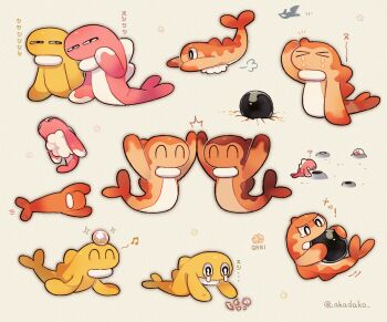 Rule 34 | > <, ?, ^ ^, akadako, alternate color, animal focus, arms up, black eyes, bombirdier, bright pupils, closed eyes, commentary request, crying, fish, half-closed eyes, head bump, musical note, nintendo, no humans, pokemon, pokemon (creature), shiny and normal, shiny pokemon, spoken musical note, tatsugiri, tatsugiri (curly), tatsugiri (droopy), tatsugiri (stretchy), translation request, twitter username, white pupils, wiglett