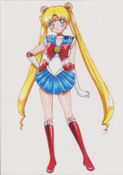 1girl absurdres adult_swim bishoujo_senshi_sailor_moon bishoujo_senshi_sailor_moon_r bishoujo_senshi_sailor_moon_r:_the_movie bishoujo_senshi_sailor_moon_s bishoujo_senshi_sailor_moon_s_the_movie:_kaguya-hime_no_koibito bishoujo_senshi_sailor_moon_stars bishoujo_senshi_sailor_moon_supers bishoujo_senshi_sailor_moon_supers_the_movie:_sailor_9_senshi_shuuketsu!_black_dream_hole_no_kiseki blonde_hair blue_eyes blue_sailor_collar bow chikoto_(kztc4472) choker collarbone crescent crescent_choker crescent_earrings double_bun earrings elbow_gloves gloves hair_bun hair_ornament heart heart_choker highres jewelry long_hair magical_girl parted_bangs red_bow red_choker sailor_collar sailor_moon sailor_senshi_uniform skirt solo toei_company toonami transformation_brooch_(sailor_moon) tsukino_usagi twintails very_long_hair viz_media white_gloves