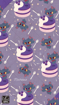 cake colored_sclera commentary floating food fork gen_2_pokemon ghost highres meme_(sleepsheep) misdreavus nintendo no_humans pokemon pokemon_(creature) pokemon_focus red_eyes sparkle symbol-only_commentary yellow_sclera