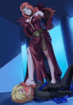 absurdres barefoot cornelia_arnim danikenji dimitri_alexandre_blaiddyd femdom fire_emblem fire_emblem:_three_houses foot_on_another&#039;s_face footjob highres licking_foot nintendo second-party_source tagme