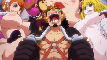 3girls accidental_pervert animated animated_gif armor beast_pirates_uniform blonde_hair breasts brown_hair carrot_(one_piece) dark-skinned_male dark_skin furry grinding hair_bun happy jiggle large_breasts looking_down looking_up military_vehicle motor_vehicle multiple_girls nami_(one_piece) nami_(one_piece)_(onigashima) nude_filter one_piece orange_hair pervert rabbit_ears rabbit_girl s10collage shinobu_(one_piece) shoulder_armor tank third-party_edit tony_tony_chopper usopp view_between_breasts