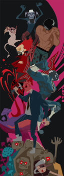 Rule 34 | 2girls, 4boys, beak, chota, corpse, crossed arms, dorohedoro, ebisu (dorehedoro), ebisu (dorohedoro), en (dorohedoro), formal clothes, fujita (dorohedoro), hammer, hat, highres, k-bose, kikurage (dorohedoro), mask, multiple boys, multiple girls, muscular, muscular female, mushroom, necktie, noi (dorohedoro), open mouth, red hair, shin (dorohedoro), shirtless, skull, skull mask, suit, tattoo, teeth