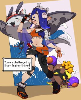 1girl alternate_costume flowerpigeon gen_2_pokemon mantine nintendo pokemon pokemon_(creature) shiver_(splatoon) splatoon_(series) splatoon_3