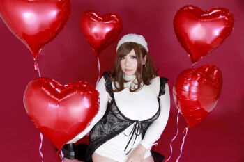 1girl asian breasts brown_hair chouzuki_maryou highres large_breasts photo_(medium) plump solo