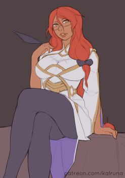 1girl crossed_legs glasses kalruna original red_hair