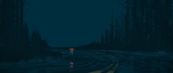 absurdres car dark gracile highres motor_vehicle night no_humans original outdoors pavement reflective_pavement road rural scenery sky tree