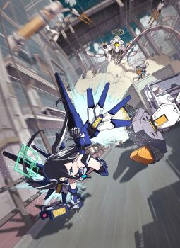 3girls absurdres apron aqua_halo aris_(armed)_(blue_archive) aris_(blue_archive) black_dress black_hair black_halo blue_archive blue_eyes braid closed_mouth commentary dress driving dual_wielding forehead gun halo highres hod_(blue_archive) holding holding_gun holding_weapon jacket leotard long_hair looking_at_another maid_apron matsumoto_yutaka mecha_musume motor_vehicle multiple_girls neru_(blue_archive) official_alternate_costume official_alternate_hairstyle red_hair short_hair single_braid truck twintails very_long_hair weapon white_jacket white_leotard yellow_halo yuzu_(blue_archive)