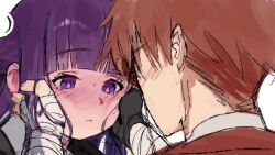 ... 1boy 1girl ? animated artist_name blush breasts closed_eyes coat comic couple dress english_text enn_matien expressionless fern_(sousou_no_frieren) french_kiss gloom_(expression) hands_on_another's_face hetero kiss kneeling large_breasts looking_at_viewer open_mouth pout pov punching purple_eyes purple_hair red_hair ribbed_dress saliva short_hair sidelocks signature sound sousou_no_frieren speech_bubble stark_(sousou_no_frieren) tagme third-party_edit third-party_source video