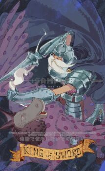 1boy armor beard bird cape commentary facial_hair gan_fall helmet highres holding holding_weapon long_beard male_focus old old_man one_piece pierre_(one_piece) sample_watermark siyangou49 watermark weapon white_hair
