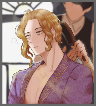 Rule 34 | 2boys, black hair, blonde hair, brushing another's hair, brushing hair, closed mouth, commentary request, faceless, faceless male, fire emblem, fire emblem: the binding blade, hair brush, highres, male focus, meruko (orange507), multiple boys, narcian (fire emblem), nintendo, solo focus, yellow eyes