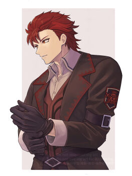 Rule 34 | 1boy, absurdres, arm belt, belt, black belt, black gloves, diamant (fire emblem), fire emblem, fire emblem engage, gloves, highres, male focus, nintendo, prince, red eyes, red hair, short hair, zuguroman