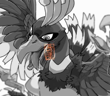 animal_focus beak bird gen_2_pokemon ho-oh kuda_tmg legendary_pokemon monochrome nintendo no_humans open_mouth pokemon pokemon_(creature) pokemon_focus solo tongue tongue_out wings