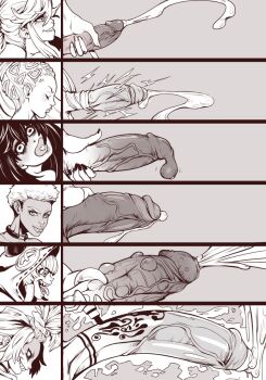 6+futa amo_empool biting_own_lip cum ejaculation foreskin foreskin_balloon from_side futanari gachiakuta grin guita_hebby_fantasia highres huge_penis kyder large_penis long_foreskin monochrome multiple_futa noerde_hew_amozo penis penis_focus penis_tattoo remlin_tysark riyo_reaper semiu_grier smile spiked_penis tattoo veins veiny_penis