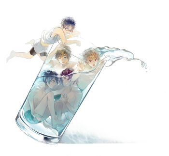 5boys free! glass hazuki_nagisa matsuoka_rin multiple_boys nanase_haruka_(free!) ryuugazaki_rei tachibana_makoto topless_male water