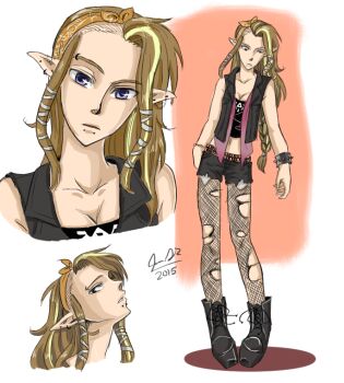 1girl alternate_costume alternate_hairstyle alternate_universe asymmetrical_hair bare_shoulders black_boots black_jacket black_shorts blue_eyes boots braid breasts brooch brown_hairband cladmented cleavage commentary contemporary dated ear_piercing english_commentary eyebrow_piercing face_piercing fishnet_pantyhose fishnets full_body hairband jacket jewelry long_hair medium_breasts midriff mouth_piercing multiple_views nintendo open_clothes open_jacket pantyhose piercing pointy_ears princess_zelda punk shorts sidelocks signature single_braid single_hair_intake sleeveless sleeveless_jacket spiked_bra the_legend_of_zelda the_legend_of_zelda:_twilight_princess torn_clothes torn_pantyhose torn_shorts undercut