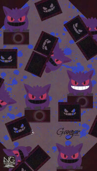 colored_sclera film_strip gen_1_pokemon gengar ghost grin highres looking_at_viewer meme_(sleepsheep) nintendo no_humans open_mouth pokemon pokemon_(creature) pokemon_focus red_eyes red_sclera smile teeth