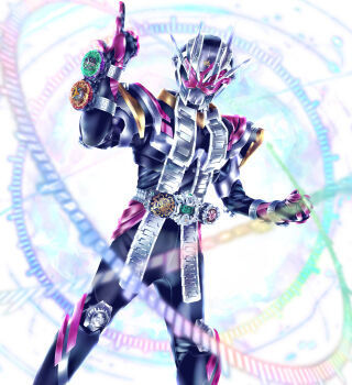 Rule 34 | 1boy, armor, belt, black armor, black bodysuit, bodysuit, compound eyes, gloves, helmet, highres, kamen rider, kamen rider zi-o, kamen rider zi-o (series), kamen rider zi-o ii, kuzurx, male focus, pink eyes, pink gloves, rider belt, rider watch, tokusatsu, zi-o rider watch, ziku driver