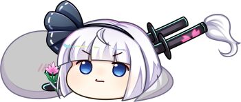 1girl black_hairband blue_eyes closed_mouth flower game_cg grey_hair hairband hitodama katana konpaku_youmu konpaku_youmu_(ghost) looking_at_viewer multiple_swords official_art pink_flower rotte_(1109) sheath sheathed smile solo sword third-party_source touhou touhou_lostword transparent_background weapon yukkuri_shiteitte_ne