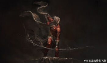 1boy absurdres alcides_(fate) armlet bandaged_arm bandages black_hair bow_(weapon) chinese_commentary colored_skin commentary_request covered_face drawing_bow fate/strange_fake fate_(series) full_body heracles_(fate) highres holding holding_bow_(weapon) holding_weapon jewelry loincloth long_hair male_focus muscular muscular_male red_skin solo topless_male watermark weapon weibo_watermark zhi_(3891054130)